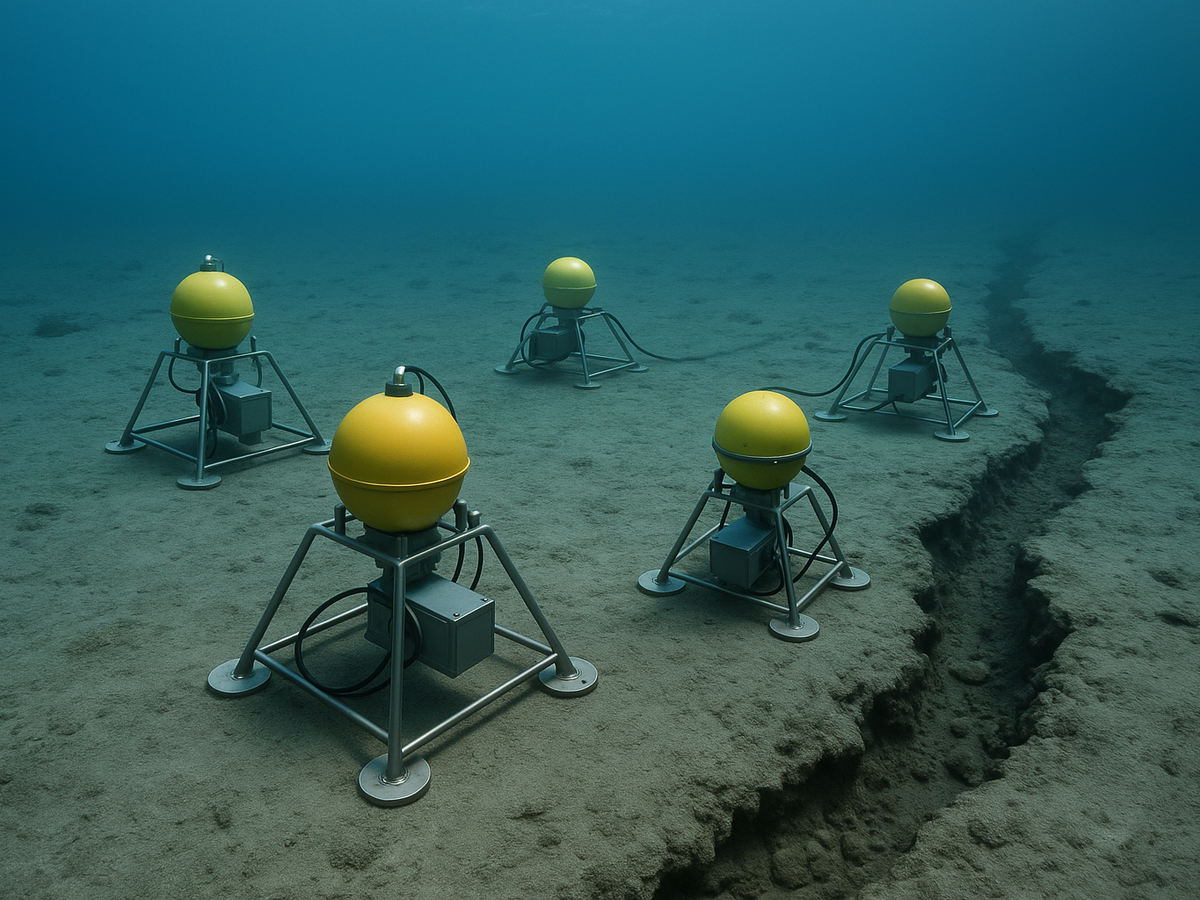 Ilustracja sekcji 1 pokazuje Ocean bottom seismometer array on i najwazniejsze zaleznosci tematu.