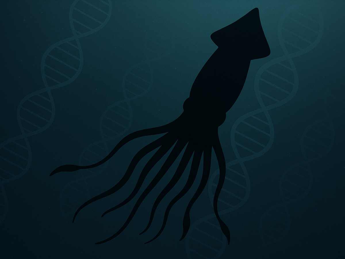 Ilustracja sekcji 2 pokazuje Artistic depiction of giant squid i najwazniejsze zaleznosci tematu.