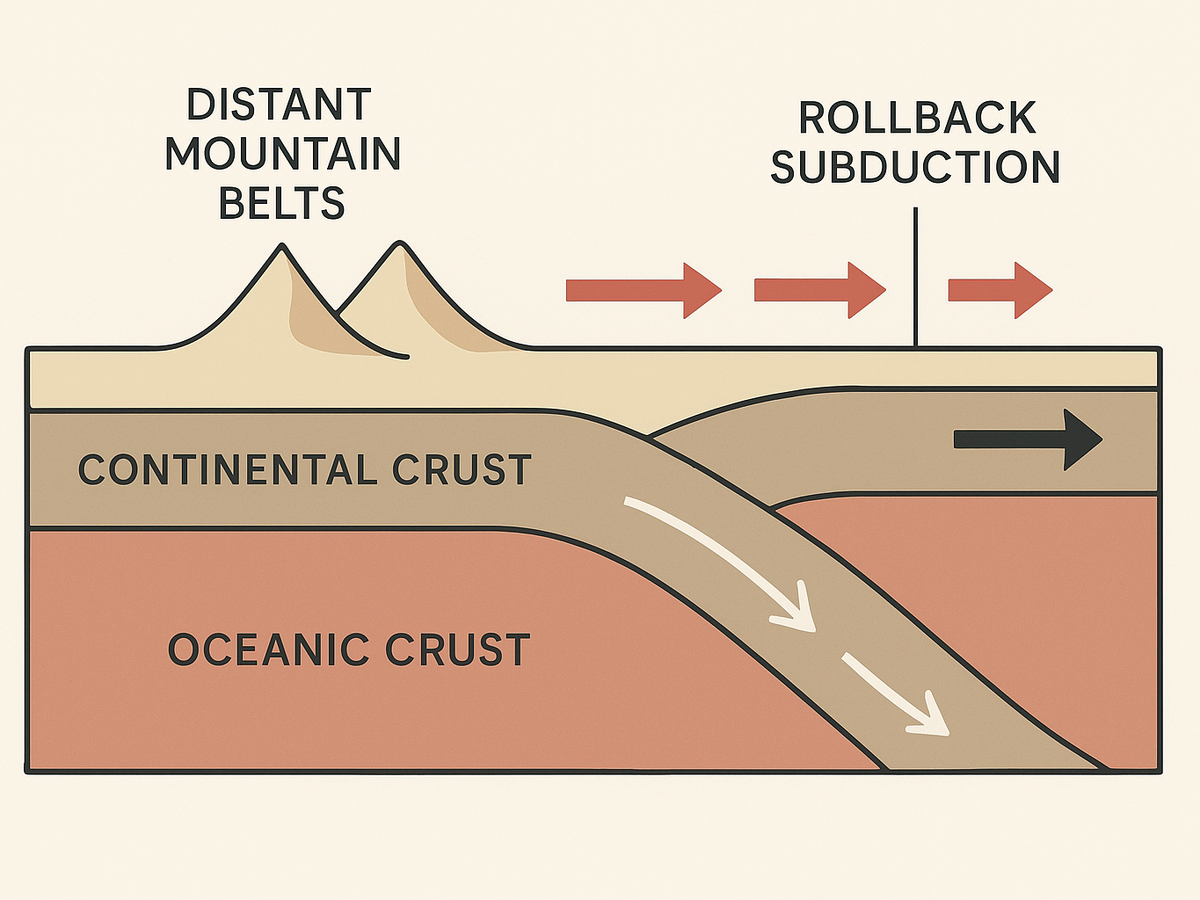 Ilustracja sekcji 2 pokazuje Conceptual diagram rollback subduction mechanism i najwazniejsze zaleznosci tematu.