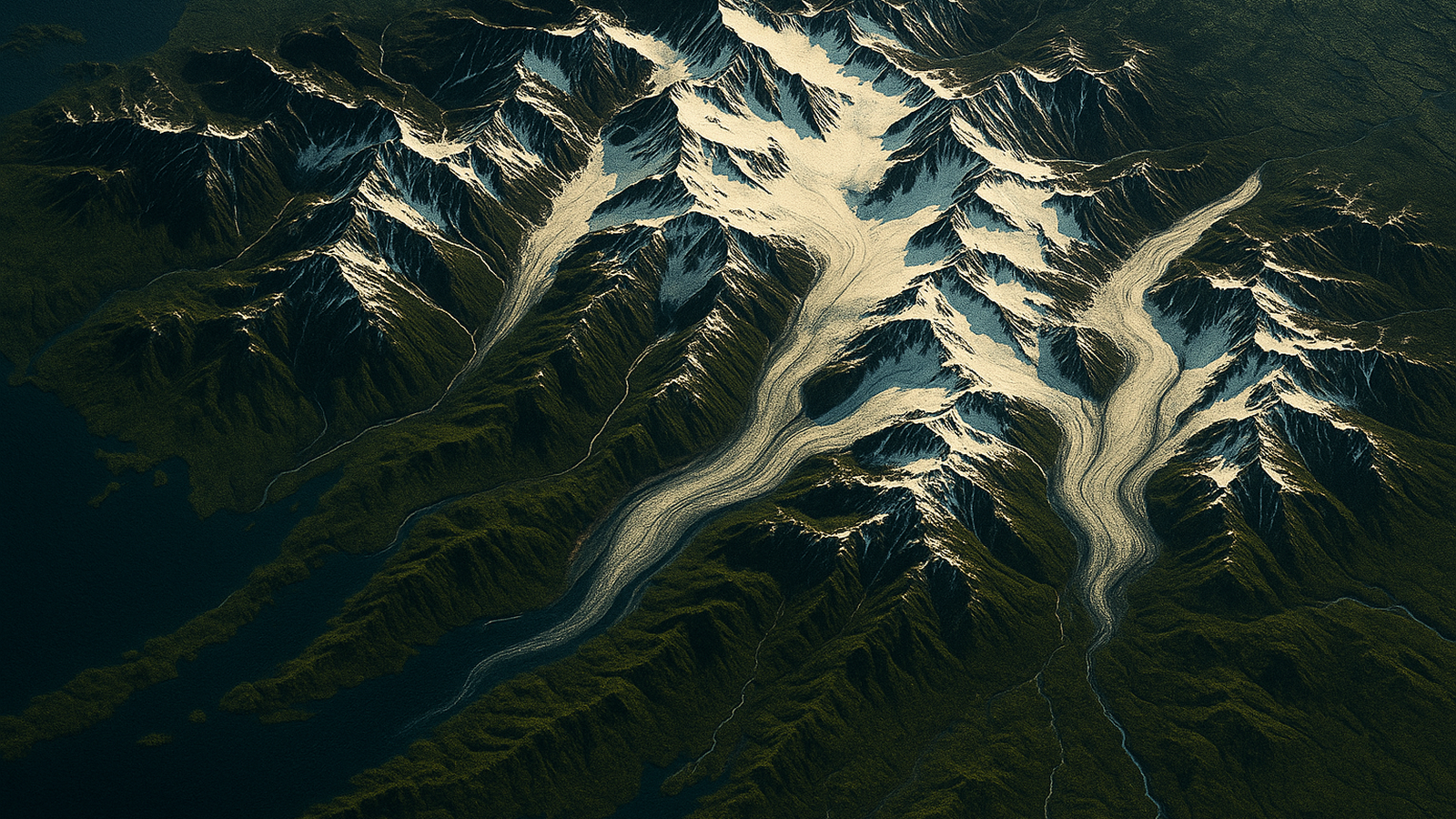 Ilustracja hero przedstawia High-resolution satellite-style image of Alaska w minimalistycznej, klarownej formie redakcyjnej.