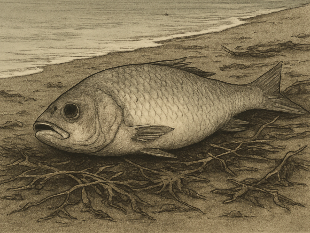 Ilustracja sekcji 1 pokazuje Close-up of dead fish on i najwazniejsze zaleznosci tematu.