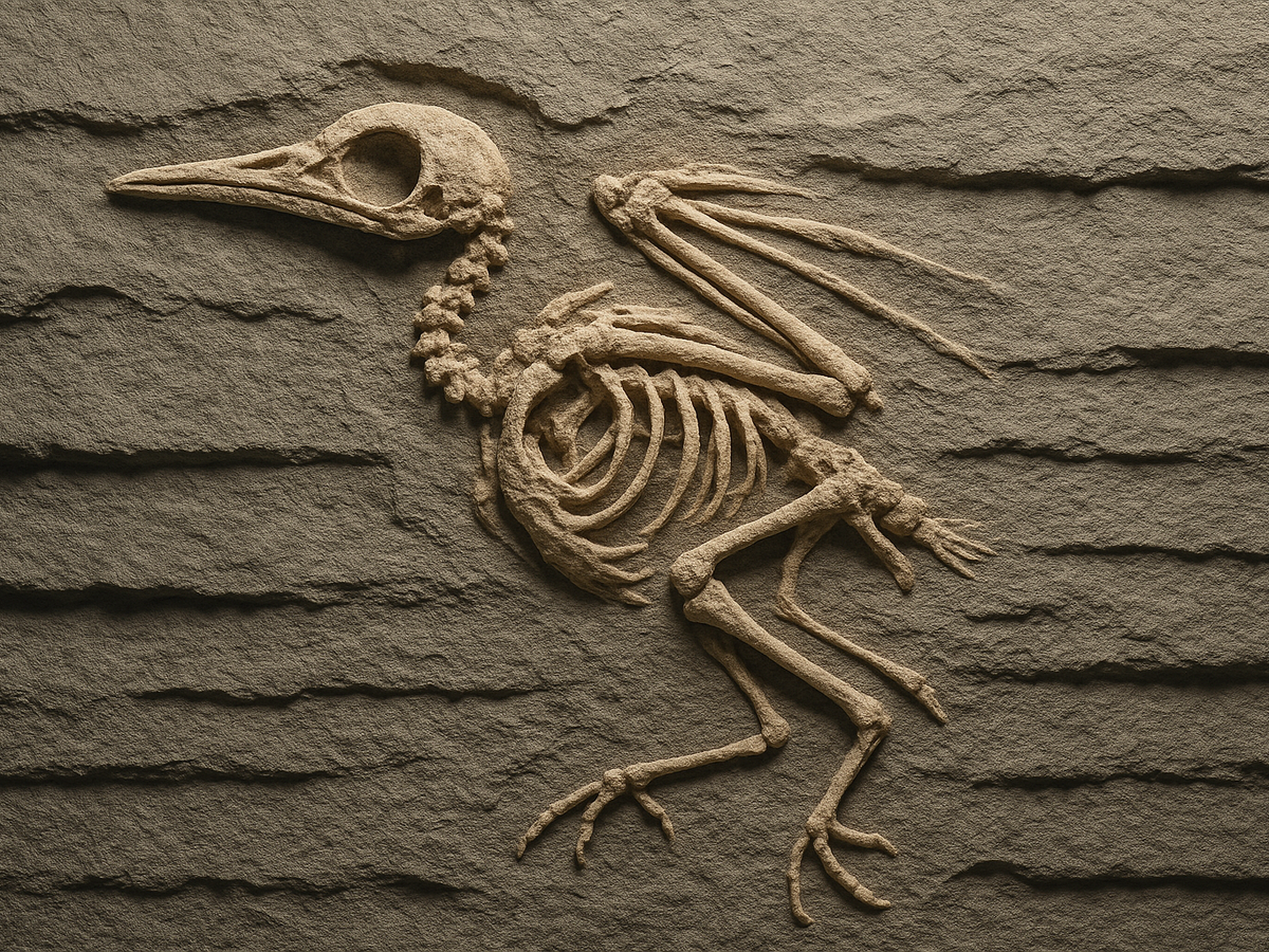 Ilustracja sekcji 1 pokazuje Close-up of fossilized bird bones i najwazniejsze zaleznosci tematu.