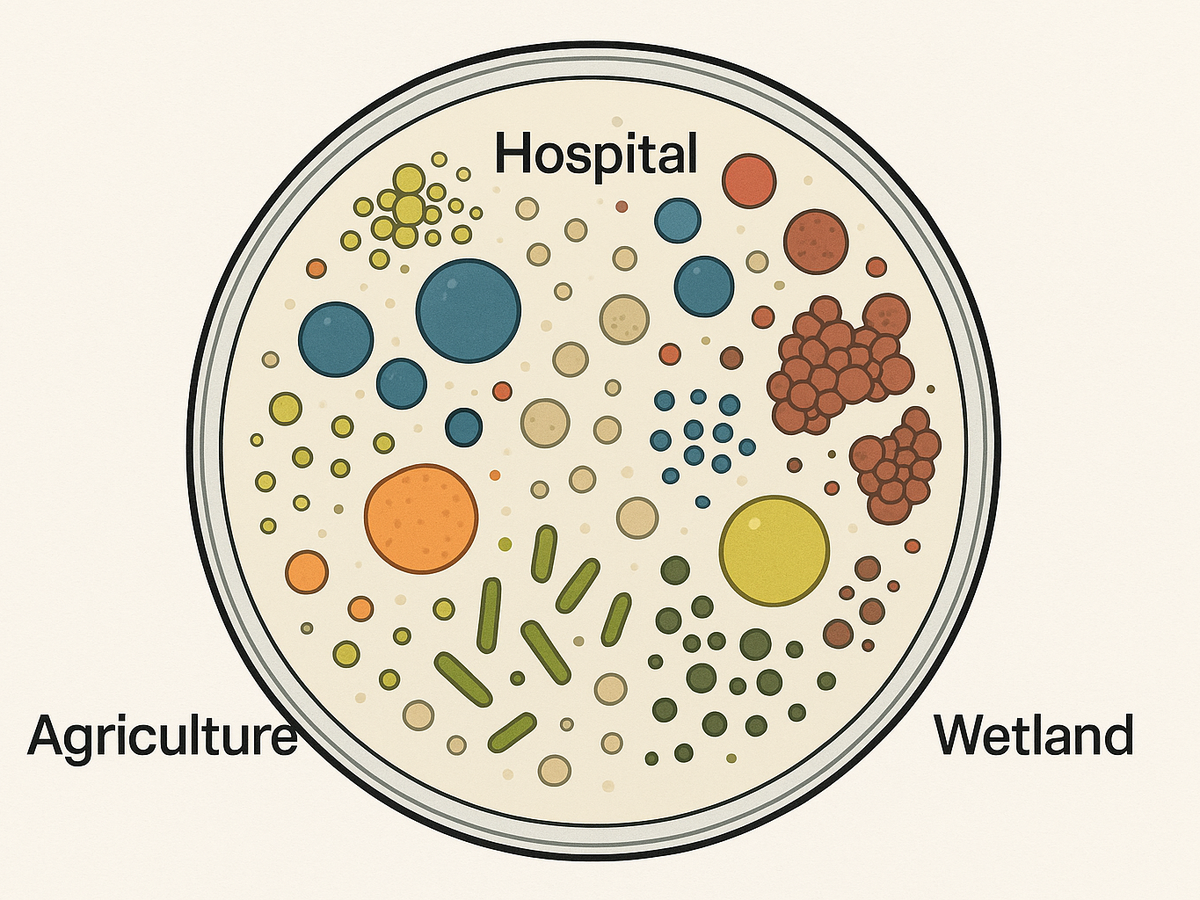 Ilustracja sekcji 1 pokazuje Microscopic image of diverse bacteria i najwazniejsze zaleznosci tematu.