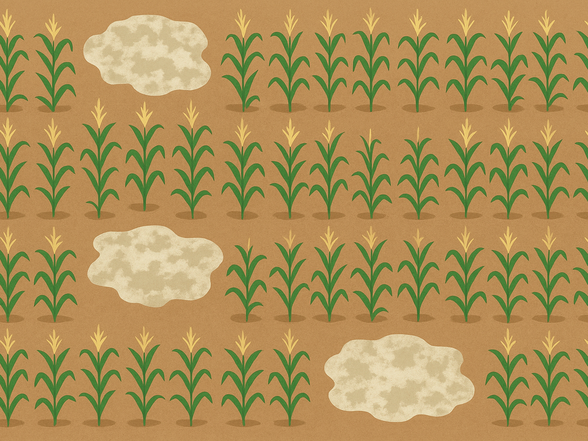 Ilustracja sekcji 3 pokazuje Field of maize with marked i najwazniejsze zaleznosci tematu.