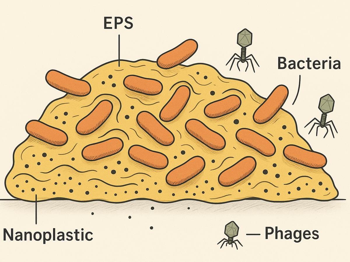 Ilustracja sekcji 1 pokazuje Illustration of biofilm layers with i najwazniejsze zaleznosci tematu.