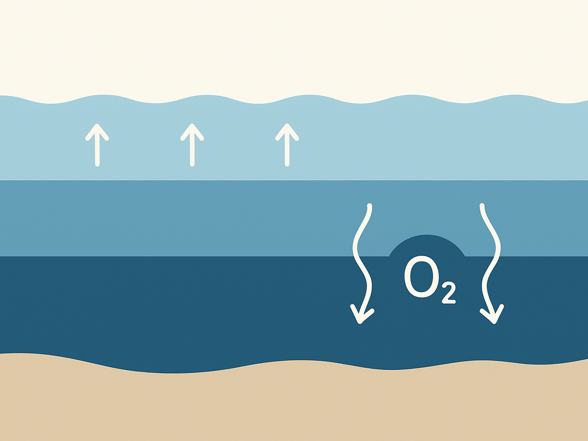 Ilustracja sekcji 2 pokazuje Illustration of stratified ocean layers i najwazniejsze zaleznosci tematu.