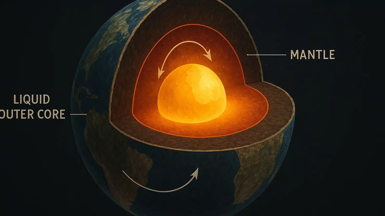 Ilustracja hero przedstawia Cross-sectional scientific illustration of Earth w minimalistycznej, klarownej formie redakcyjnej.