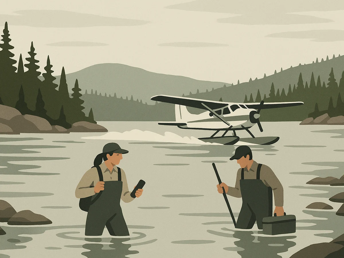 Ilustracja sekcji 2 pokazuje Floatplane landing on a rugged i najwazniejsze zaleznosci tematu.