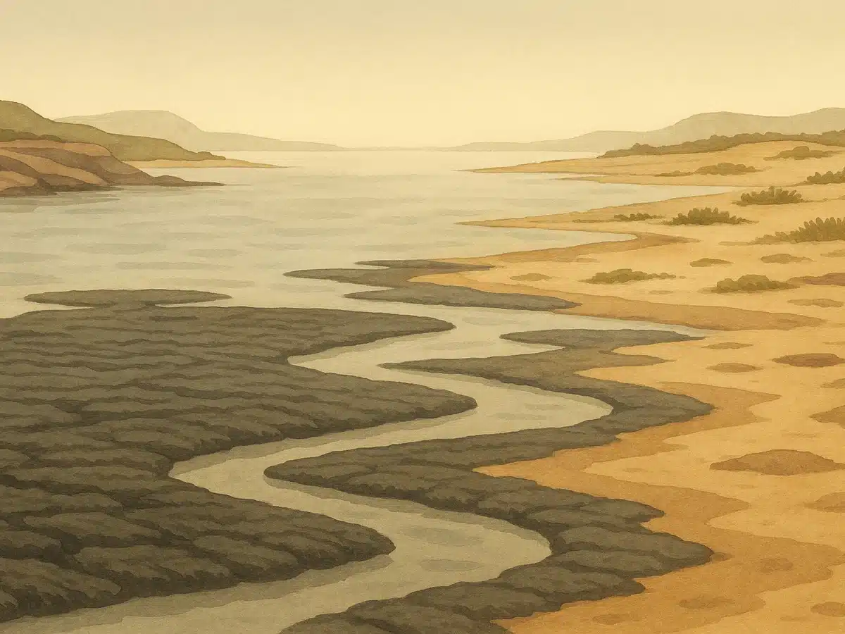 Ilustracja sekcji 3 pokazuje Artistic reconstruction of a shallow i najwazniejsze zaleznosci tematu.