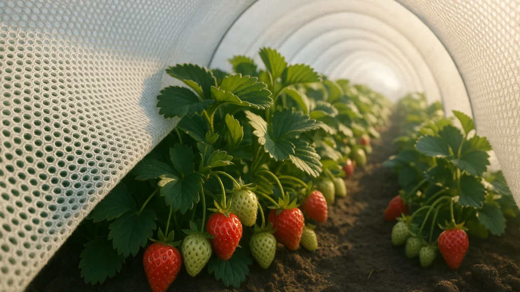 Ilustracja hero przedstawia High-resolution photo of strawberry plants w minimalistycznej, klarownej formie redakcyjnej.