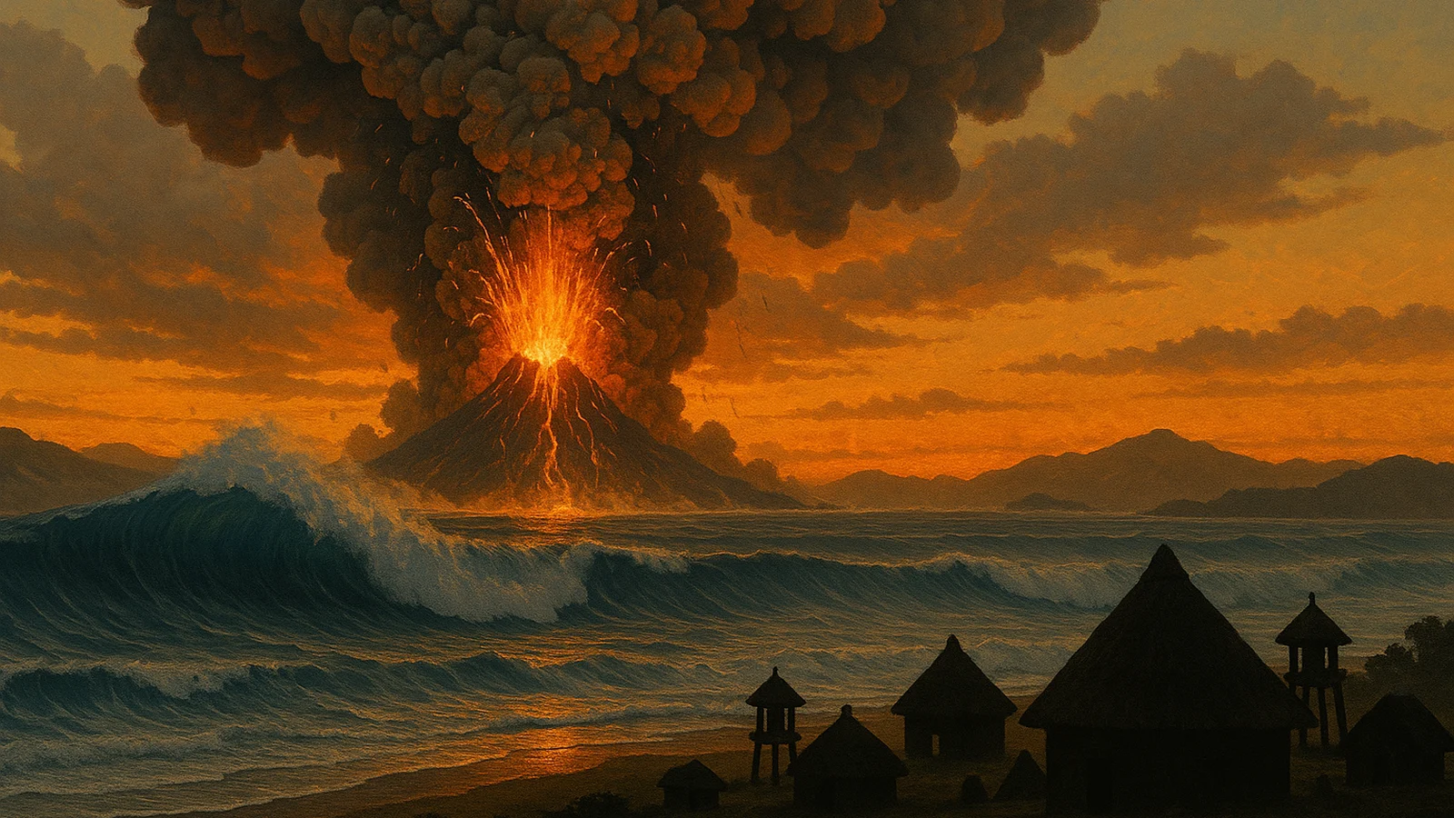 Ilustracja hero przedstawia Epic scene of a prehistoric w minimalistycznej, klarownej formie redakcyjnej.