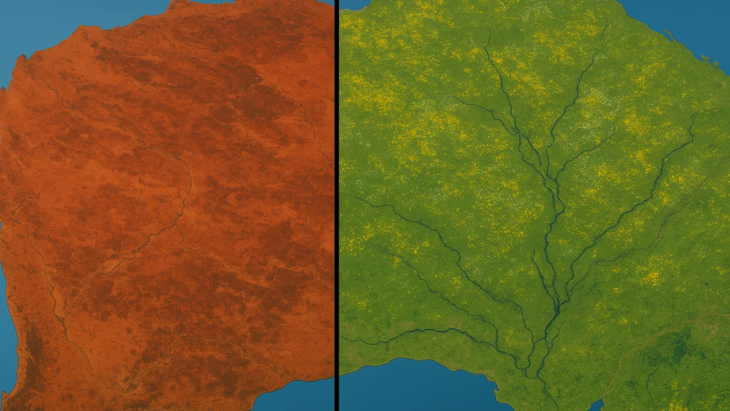 Ilustracja hero przedstawia Satellite before-and-after composite of Western w minimalistycznej, klarownej formie redakcyjnej.