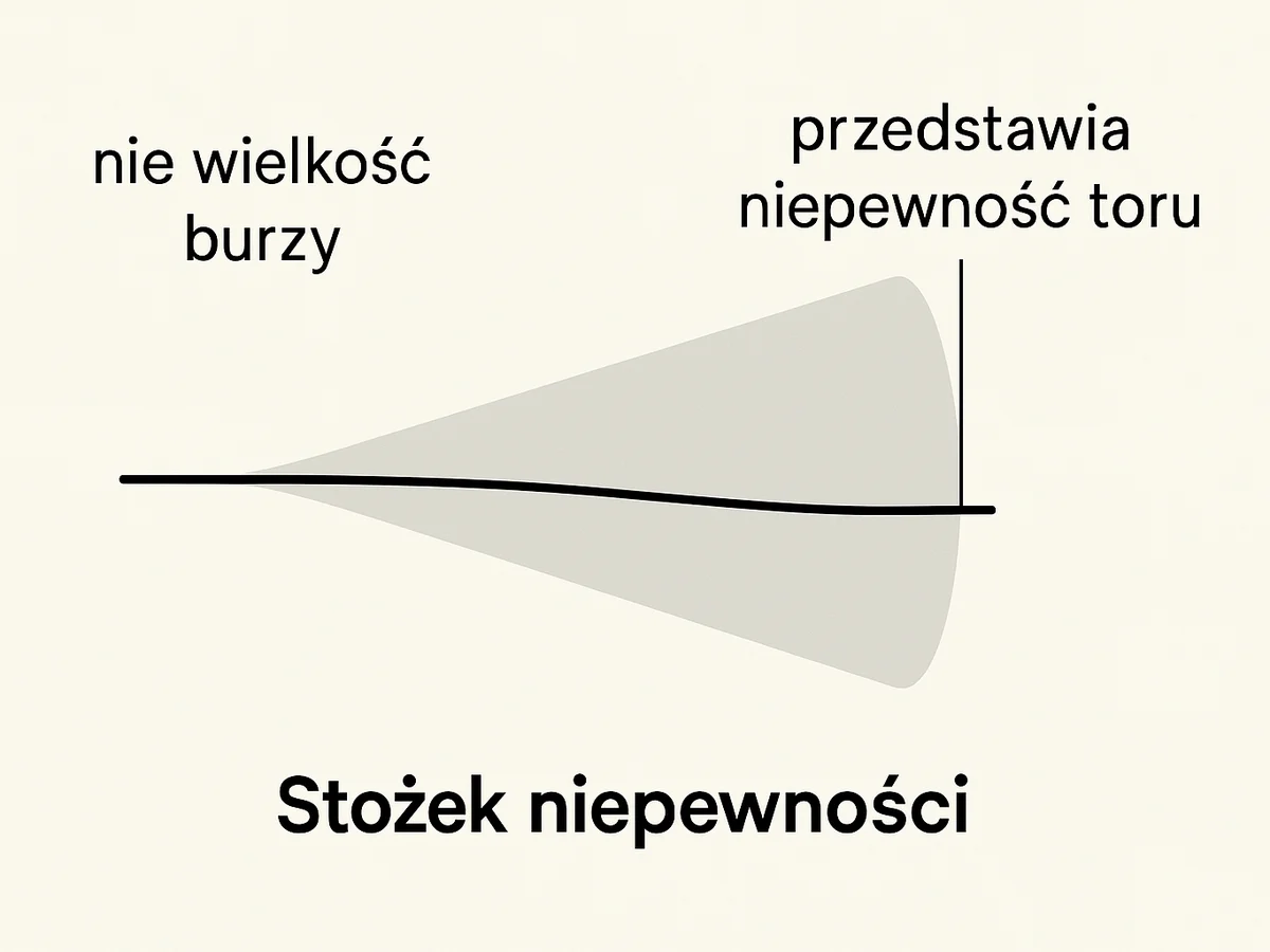 Ilustracja sekcji 1 pokazuje Zbliżenie na klasyczny stożek niepewności i najwazniejsze zaleznosci tematu.