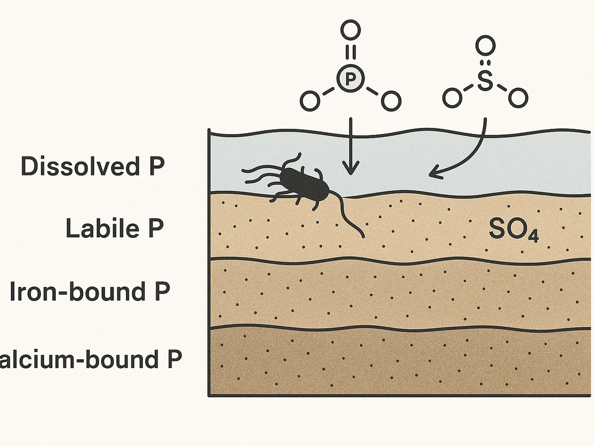Ilustracja sekcji 1 pokazuje Close-up scientific illustration of sediment i najwazniejsze zaleznosci tematu.