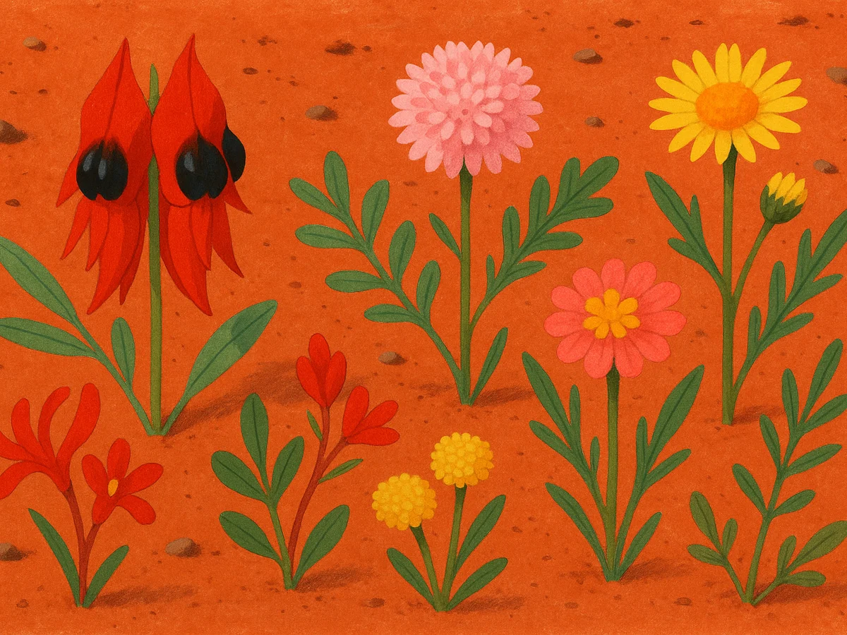 Ilustracja sekcji 2 pokazuje Close-up of diverse Australian wildflowers i najwazniejsze zaleznosci tematu.