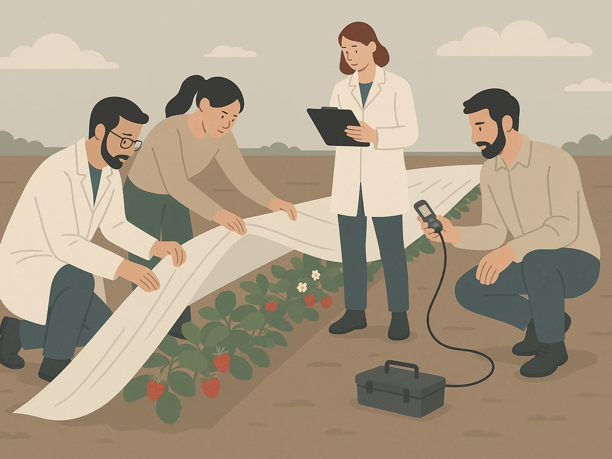 Ilustracja sekcji 2 pokazuje Photo of researchers inspecting strawberry i najwazniejsze zaleznosci tematu.
